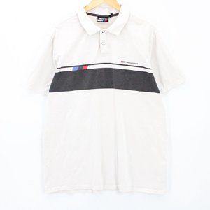 Motorsport Polo Shirt Men's White Casual Short Sleeve Striped Slim Fit Size 2XL